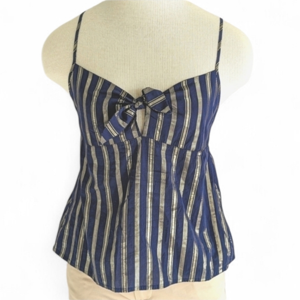 Victoria's Secret Knotted Sweetheart Cami Tank Top in Navy Blue and Gold Sz Med